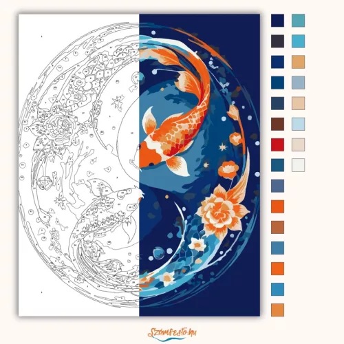 Halak - Kék egyensúly - számfestő készlet - Számfestő.hu - 50×60cm - Keret nélkül