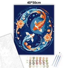 Halak - Kék egyensúly - számfestő készlet - Számfestő.hu - 40×50cm - Keret nélkül