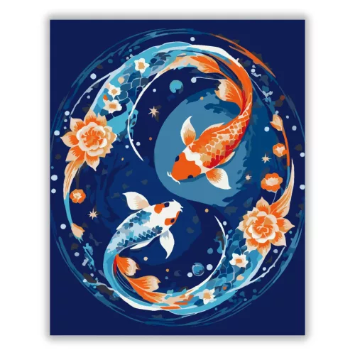 Halak - Kék egyensúly - számfestő készlet - Számfestő.hu - 40×50cm - Keret nélkül