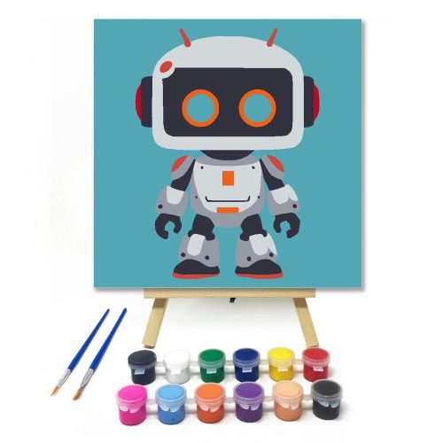 Kedves kis robot - gyerek számfestő készlet - Számfestő.hu - 20×20cm - Keretre feszítve