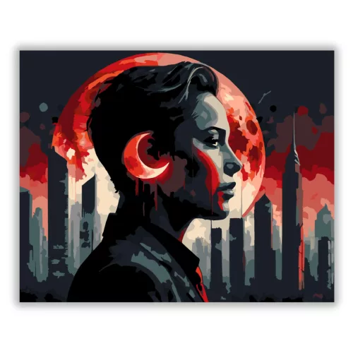 Vörös Hold profil - számfestő készlet - Számfestő.hu - 50×60cm - Keret nélkül