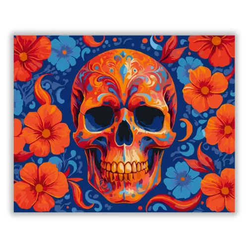 Élénk virágkoszorús koponya - számfestő készlet - Számfestő.hu - 80×100cm - Keret nélkül