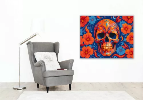 Élénk virágkoszorús koponya - számfestő készlet - Számfestő.hu - 40×50cm - Keret nélkül