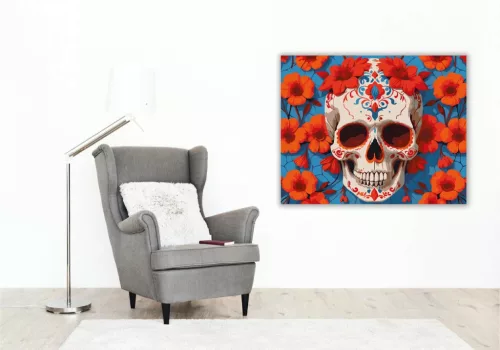 Vibráló virágos koponya - számfestő készlet - Számfestő.hu - 50×60cm - Keret nélkül