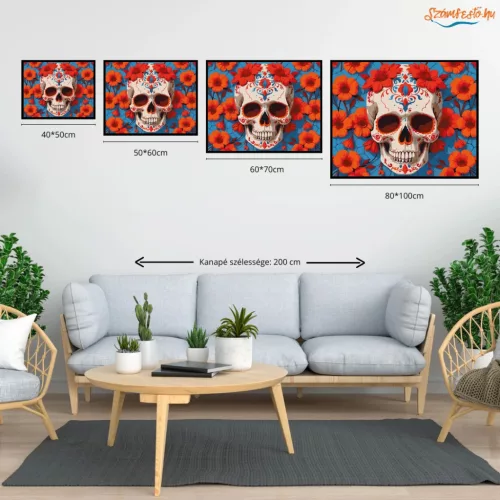 Vibráló virágos koponya - számfestő készlet - Számfestő.hu - 60×70cm - Keret nélkül