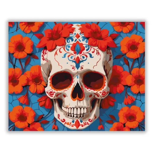 Vibráló virágos koponya - számfestő készlet - Számfestő.hu - 80×100cm - Keret nélkül