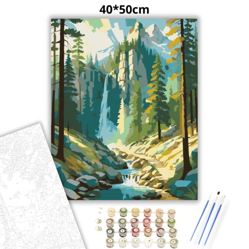 Hűs hegyi vízesés - számfestő készlet - Számfestő.hu - 40×50cm - Keret nélkül