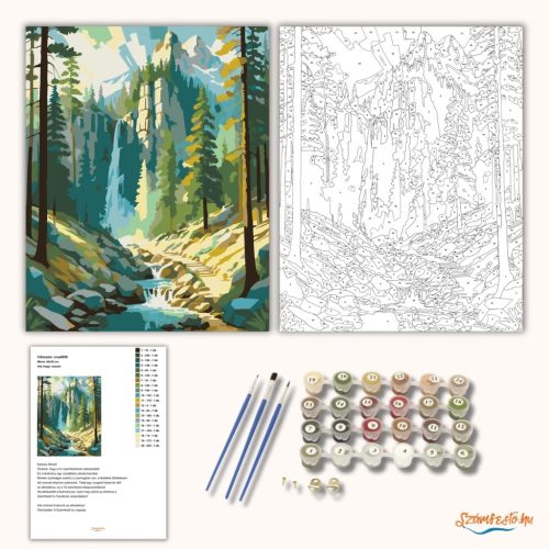 Hűs hegyi vízesés - számfestő készlet - Számfestő.hu - 40×50cm - Keret nélkül