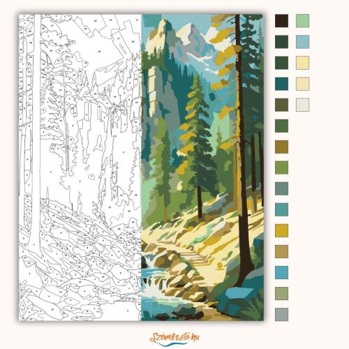 Hűs hegyi vízesés - számfestő készlet - Számfestő.hu - 40×50cm - Keret nélkül