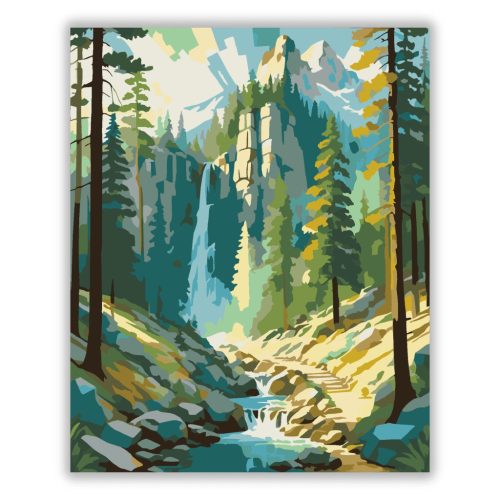 Hűs hegyi vízesés - számfestő készlet - Számfestő.hu - 40×50cm - Keret nélkül