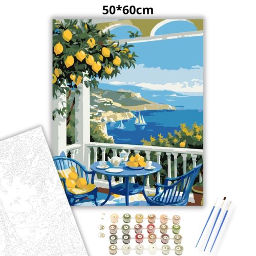 Napfényes citrom terasz - számfestő készlet - Számfestő.hu - 50×60cm - Keretre feszítve