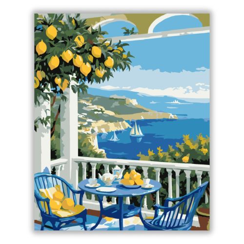 Napfényes citrom terasz - számfestő készlet - Számfestő.hu - 50×60cm - Keret nélkül