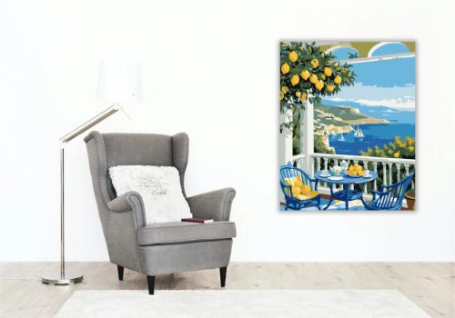 Napfényes citrom terasz - számfestő készlet - Számfestő.hu - 50×60cm - Keretre feszítve