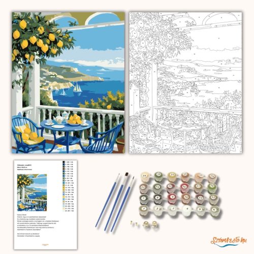 Napfényes citrom terasz - számfestő készlet - Számfestő.hu - 40×50cm - Keretre feszítve