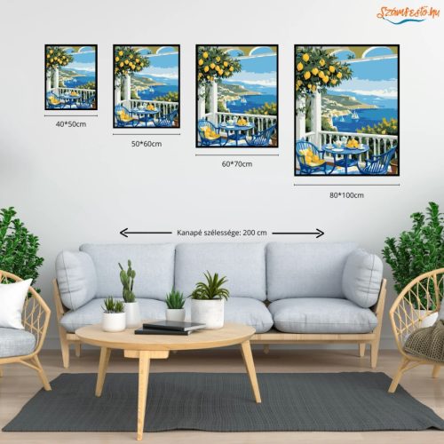 Napfényes citrom terasz - számfestő készlet - Számfestő.hu - 40×50cm - Keretre feszítve