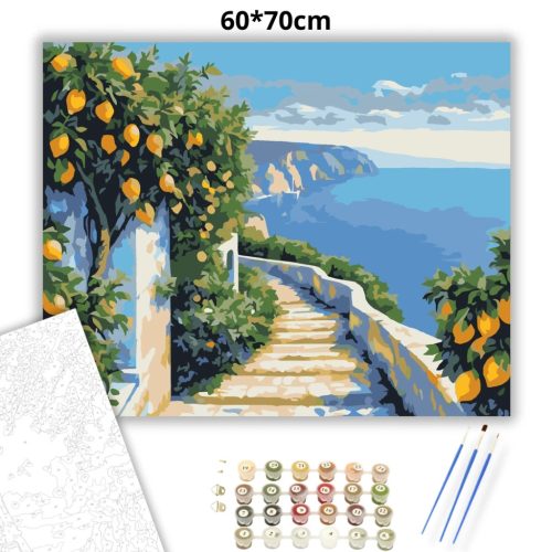 Citromfák a tenger felett - számfestő készlet - Számfestő.hu - 60×70cm - Keretre feszítve