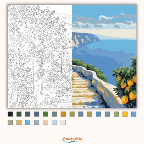 Citromfák a tenger felett - számfestő készlet - Számfestő.hu - 60×70cm - Keretre feszítve