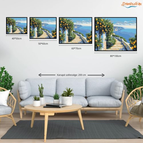 Citromfák a tenger felett - számfestő készlet - Számfestő.hu - 60×70cm - Keret nélkül