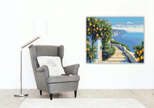 Citromfák a tenger felett - számfestő készlet - Számfestő.hu - 60×70cm - Keretre feszítve