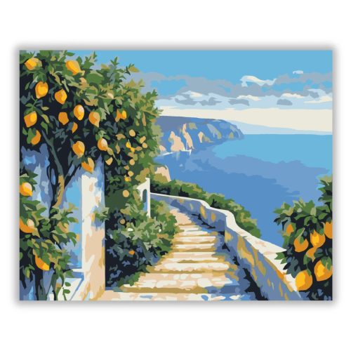 Citromfák a tenger felett - számfestő készlet - Számfestő.hu - 40×50cm - Keretre feszítve