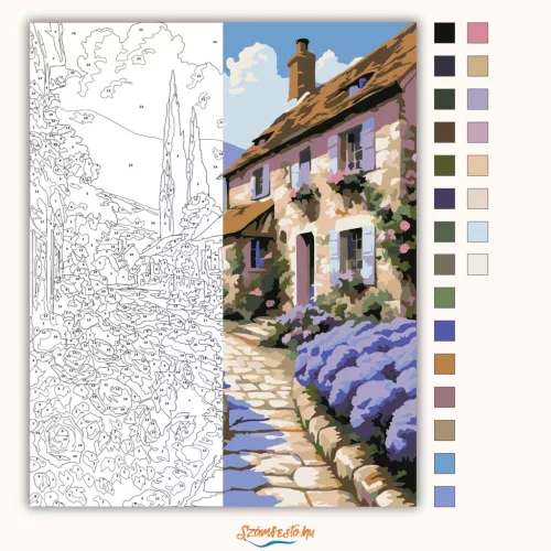 Rózsás falusi utca - számfestő készlet - Számfestő.hu - 60×70cm - Keret nélkül