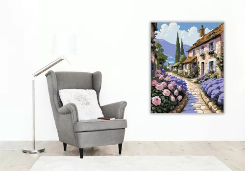 Rózsás falusi utca - számfestő készlet - Számfestő.hu - 60×70cm - Keret nélkül