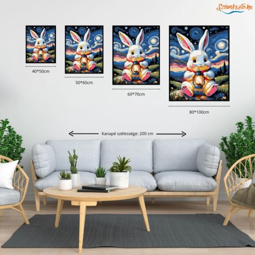 Csillagfényes nyuszi - számfestő készlet - Számfestő.hu - 60×70cm - Keretre feszítve