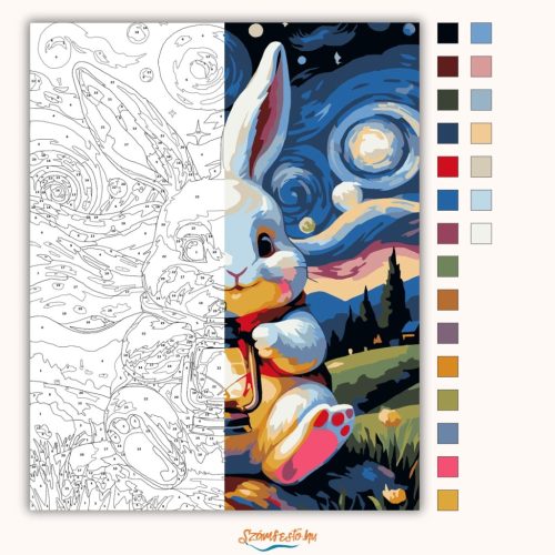 Csillagfényes nyuszi - számfestő készlet - Számfestő.hu - 80×100cm - Keret nélkül