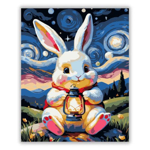 Csillagfényes nyuszi - számfestő készlet - Számfestő.hu - 80×100cm - Keretre feszítve