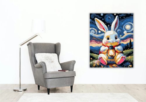Csillagfényes nyuszi - számfestő készlet - Számfestő.hu - 80×100cm - Keretre feszítve