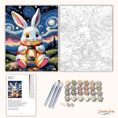 Csillagfényes nyuszi - számfestő készlet - Számfestő.hu - 40×50cm - Keretre feszítve