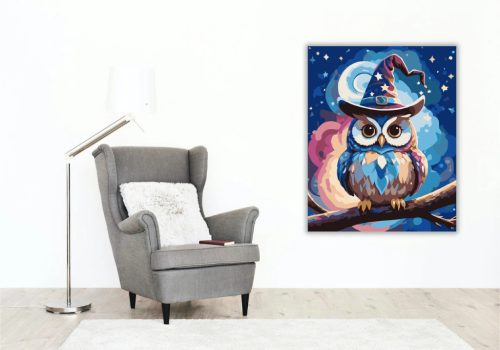 Mesés varázskalapos bagoly - számfestő készlet - Számfestő.hu - 60×70cm - Keret nélkül