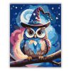Mesés varázskalapos bagoly - számfestő készlet - Számfestő.hu - 40×50cm - Keretre feszítve