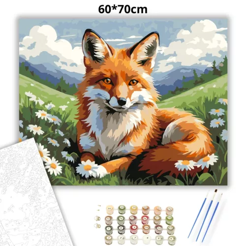 Békés róka pihenő - számfestő készlet - Számfestő.hu - 60×70cm - Keretre feszítve