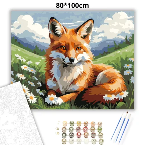 Békés róka pihenő - számfestő készlet - Számfestő.hu - 80×100cm - Keretre feszítve