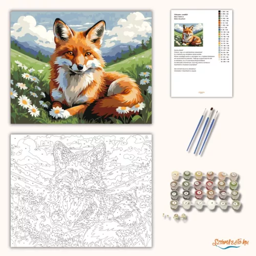 Békés róka pihenő - számfestő készlet - Számfestő.hu - 80×100cm - Keretre feszítve
