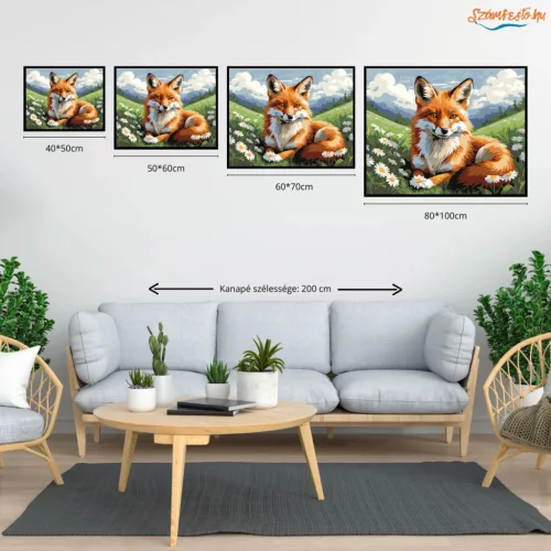Békés róka pihenő - számfestő készlet - Számfestő.hu - 80×100cm - Keretre feszítve