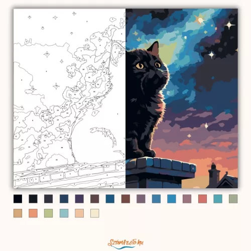 Álmodozó kiscica - számfestő készlet - Számfestő.hu - 50×60cm - Keretre feszítve