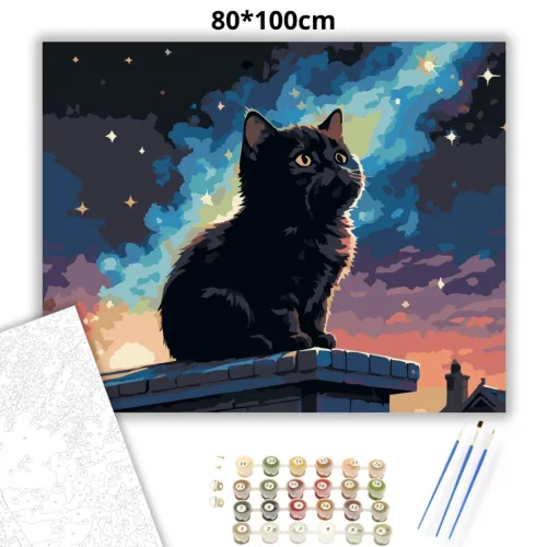 Álmodozó kiscica - számfestő készlet - Számfestő.hu - 80×100cm - Keret nélkül