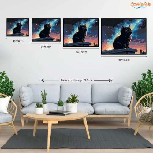 Álmodozó kiscica - számfestő készlet - Számfestő.hu - 80×100cm - Keretre feszítve