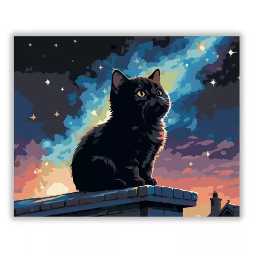 Álmodozó kiscica - számfestő készlet - Számfestő.hu - 40×50cm - Keret nélkül