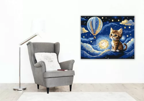 Bájos álmodozó kiscica - számfestő készlet - Számfestő.hu - 80×100cm - Keretre feszítve