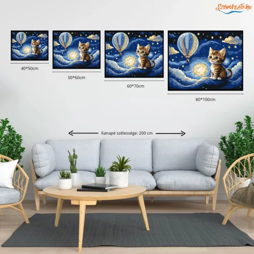 Bájos álmodozó kiscica - számfestő készlet - Számfestő.hu - 40×50cm - Keret nélkül