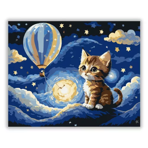 Bájos álmodozó kiscica - számfestő készlet - Számfestő.hu - 40×50cm - Keret nélkül