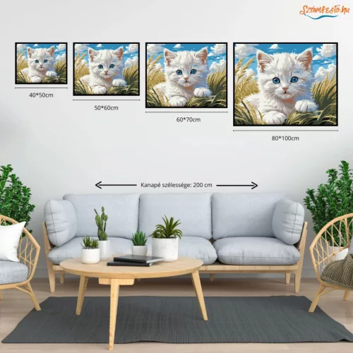 Derűs kiscica pillantása - számfestő készlet - Számfestő.hu - 60×70cm - Keret nélkül