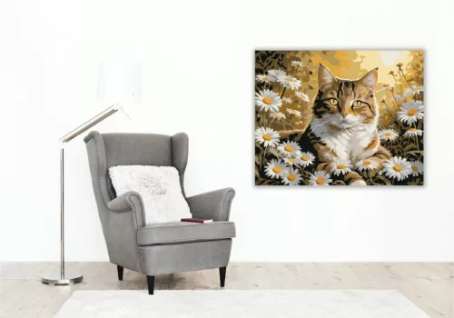 Aranyló cirmos pihenője - számfestő készlet - Számfestő.hu - 50×60cm - Keretre feszítve