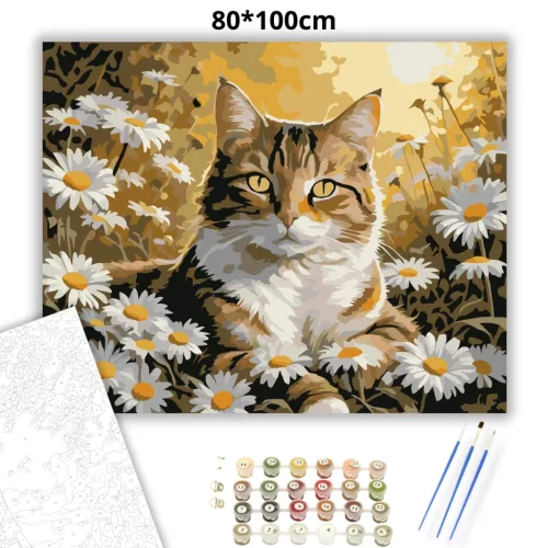 Aranyló cirmos pihenője - számfestő készlet - Számfestő.hu - 80×100cm - Keretre feszítve