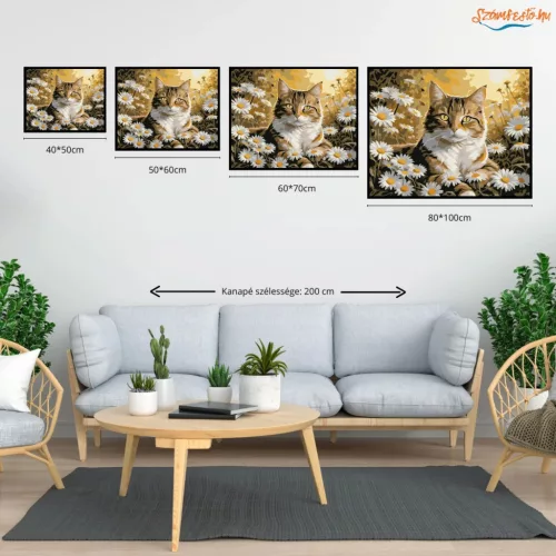 Aranyló cirmos pihenője - számfestő készlet - Számfestő.hu - 80×100cm - Keret nélkül