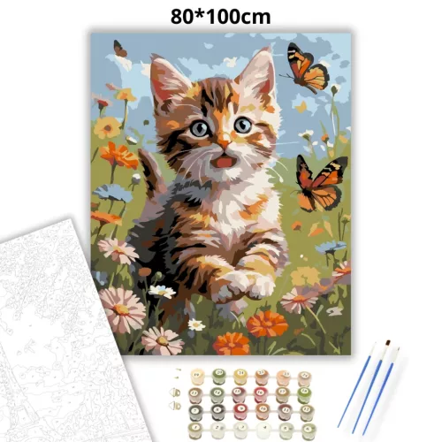 Kíváncsi pillangóvadász - számfestő készlet - Számfestő.hu - 80×100cm - Keretre feszítve