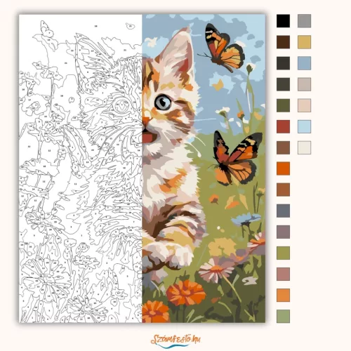 Kíváncsi pillangóvadász - számfestő készlet - Számfestő.hu - 40×50cm - Keretre feszítve